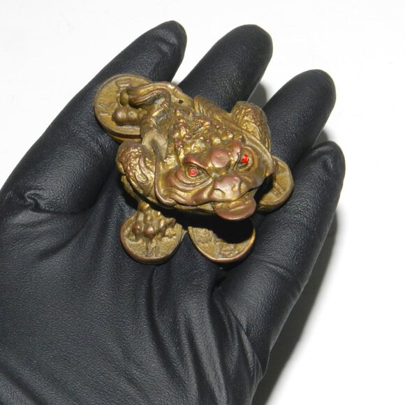 Old Chinese Solid Bronze Money Coin Statue Red-Eyed Frog - Picture 5 of 10